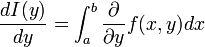 \frac{dI(y)}{dy}=\int_{a}^{b}\frac{\partial}{\partial y}f(x,y)dx