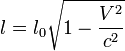 l=l_0\sqrt{1-\frac{V^2}{c^2}}