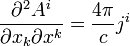\frac{\partial^2 A^i}{\partial x_k \partial x^k}=\frac{4\pi}{c}j^i