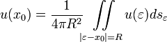 u(x_0)=\frac{1}{4\pi R^2}\iint\limits_{|\varepsilon-x_0|=R}u(\varepsilon)ds_{\varepsilon}