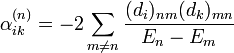 \alpha_{ik}^{(n)}=-2\sum_{m\ne n}\frac{(d_i)_{nm}(d_k)_{mn}}{E_n-E_m}