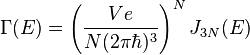 \Gamma(E)=\left(\frac{Ve}{N(2\pi\hbar)^3}\right)^N J_{3N}(E)