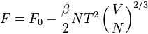F=F_0-\frac{\beta}{2}NT^2\left( \frac{V}{N}\right)^{2/3}