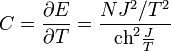 C=\frac{\partial E}{\partial T}=\frac{NJ^2/T^2}{\mathrm{ch}^2\frac{J}{T}}